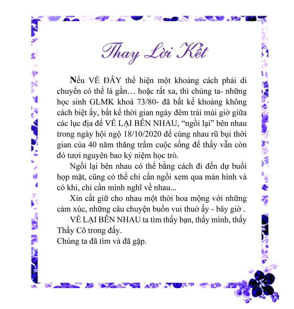 VLBN Thay Lời Kết